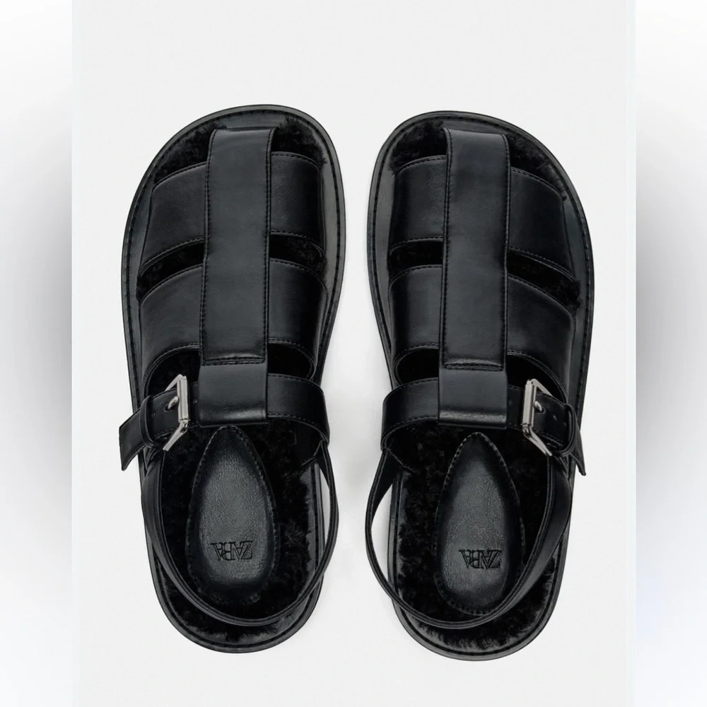 Zara NWT faux fur lined cage sandals